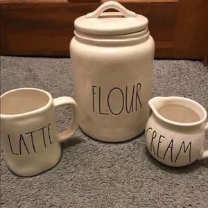 New Rae Dunn flour canister, latte mug, cream pour